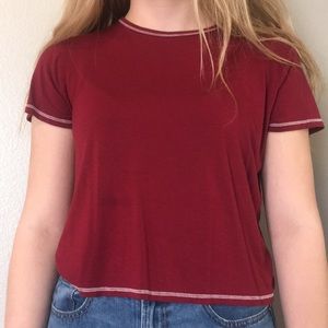 Red and white seamed crop top